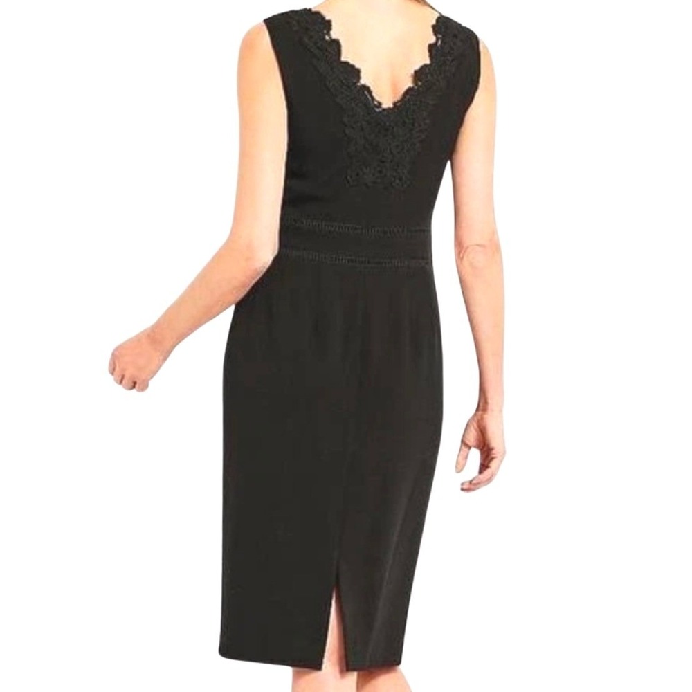 Talbots RSVP NWT Black Lace Trim Sleeveless Sheath Pencil Cut Midi Dress Size 10 - Picture 2 of 8